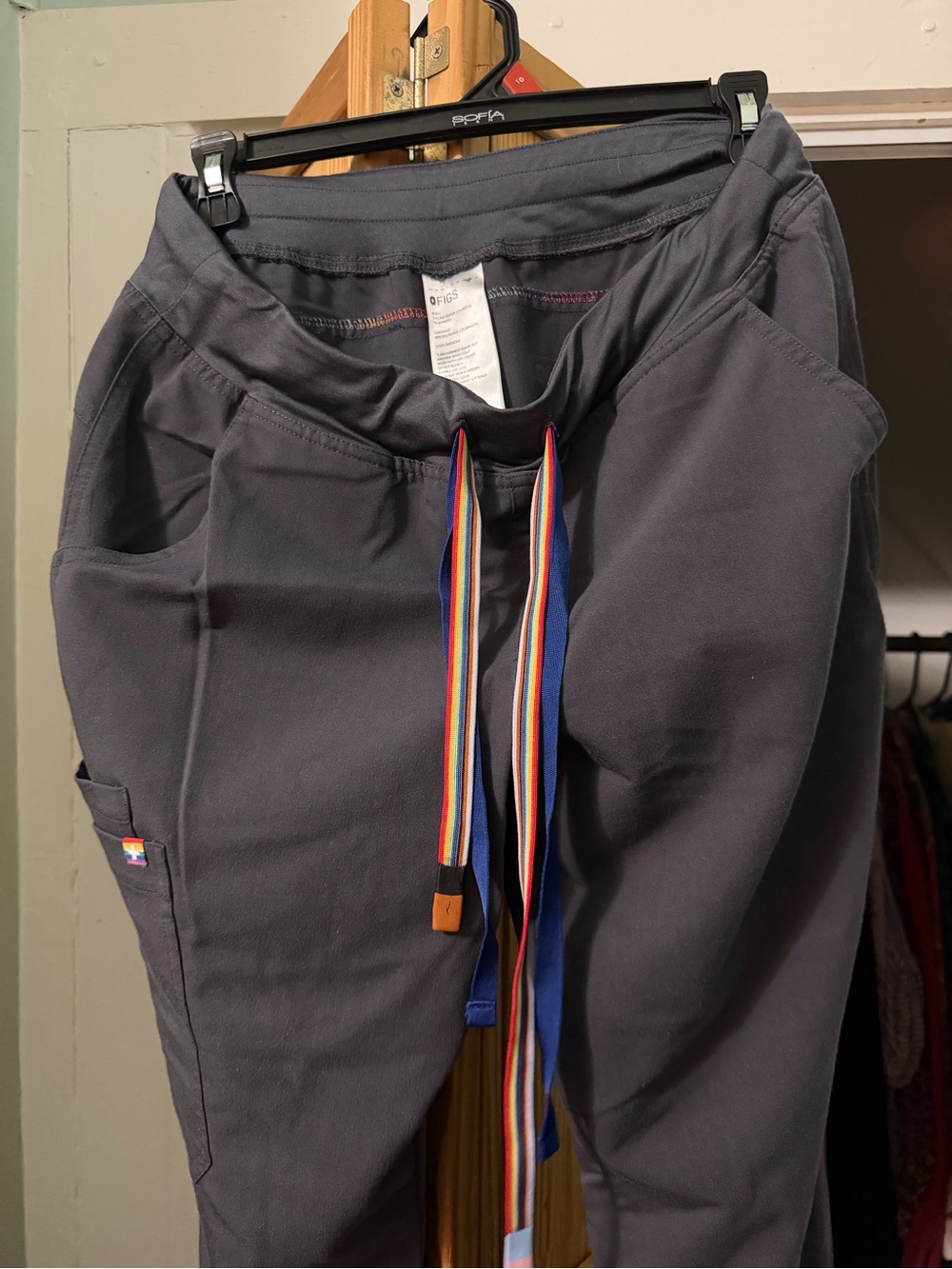 Women’s Figs Charcoal Gray Joggers with Rainbow Drawstrings